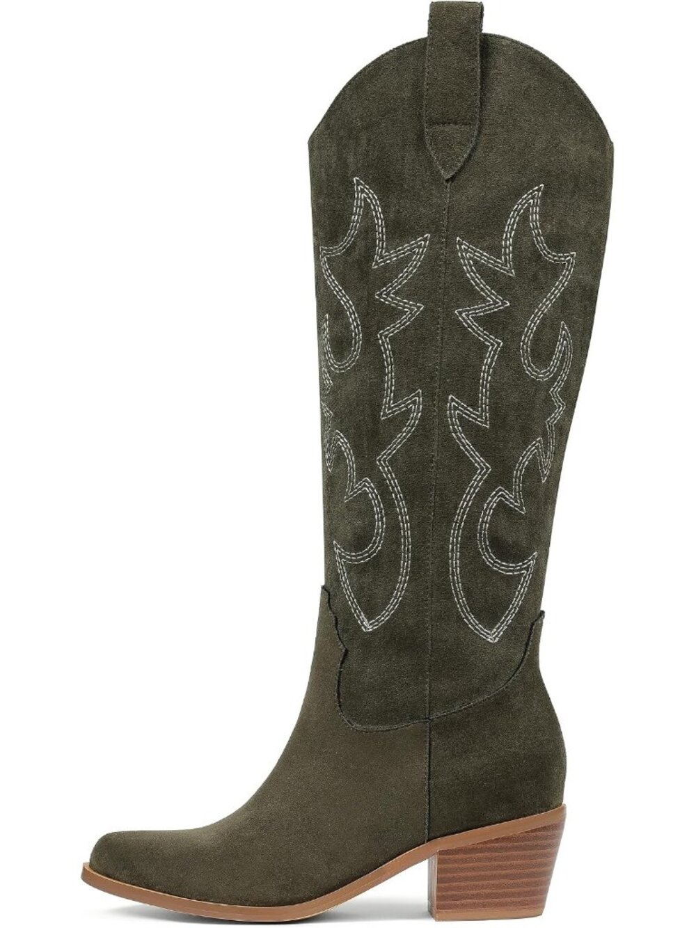 Women's Green Knee High Cowgirl Boots Pointed Toe Chunky Heel Cowboy Suede Shoes